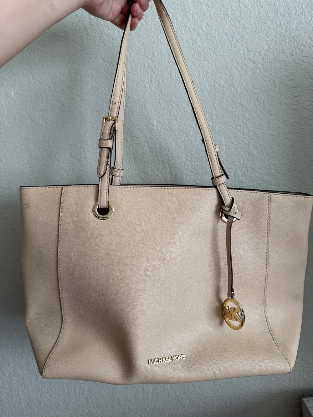 Michael Kors Neutral Saffiano Leather Tote with Gold Accent
